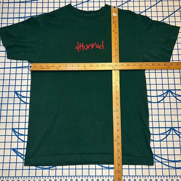 4hunnid by YG T-Shirt Size Medium Green Short Sleeve Logo Tee - Picture 8 of 8